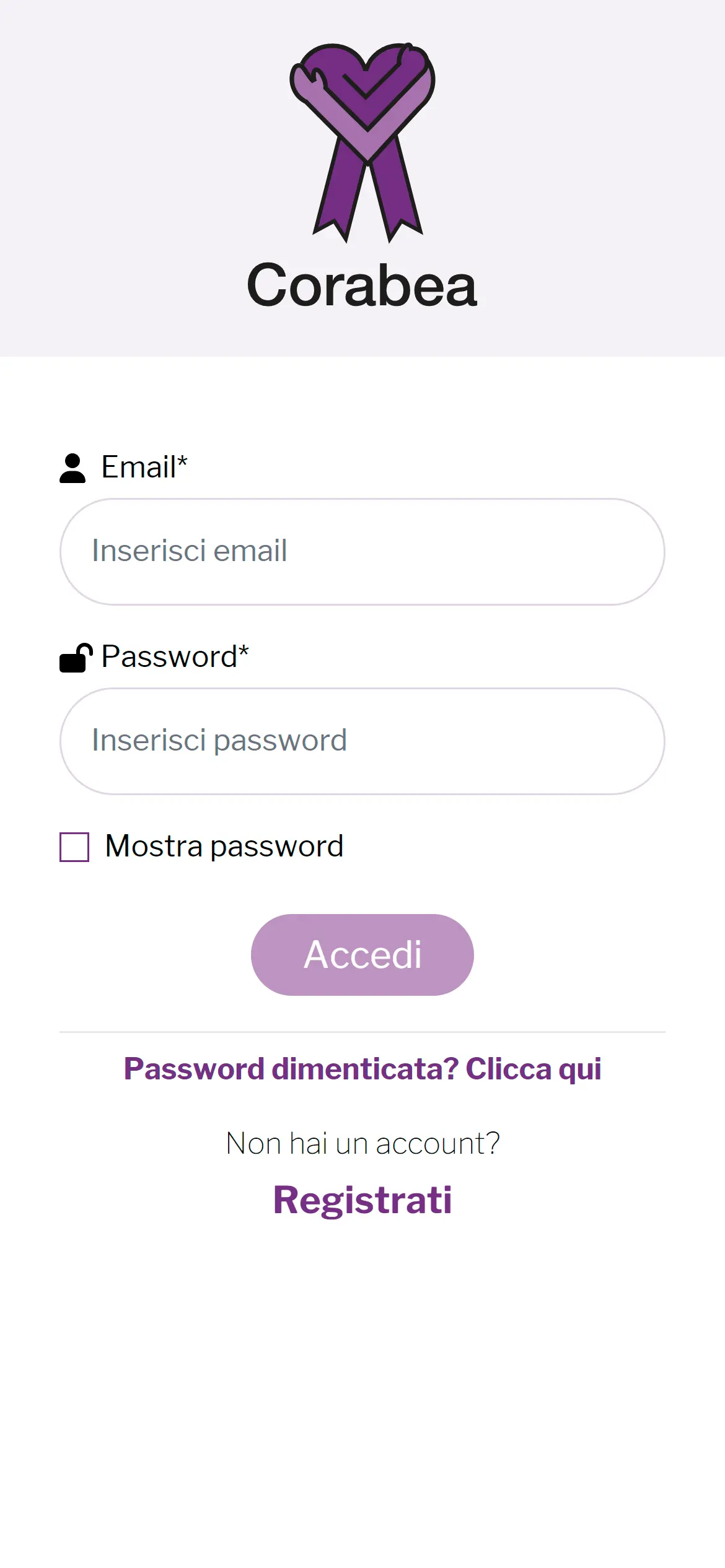 Login applicazione corabea